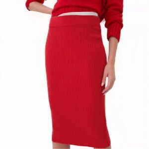Ribbed Knit Sweater Red Christmas Skirt Size Large Midi
